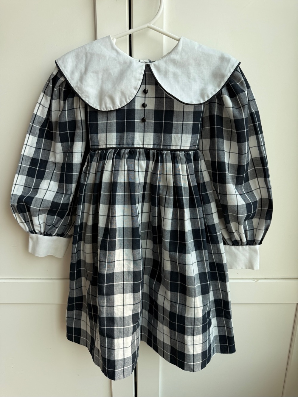 Vintage Girls Size 4 Plaid Peter Pan Collar Prairie Dress USA